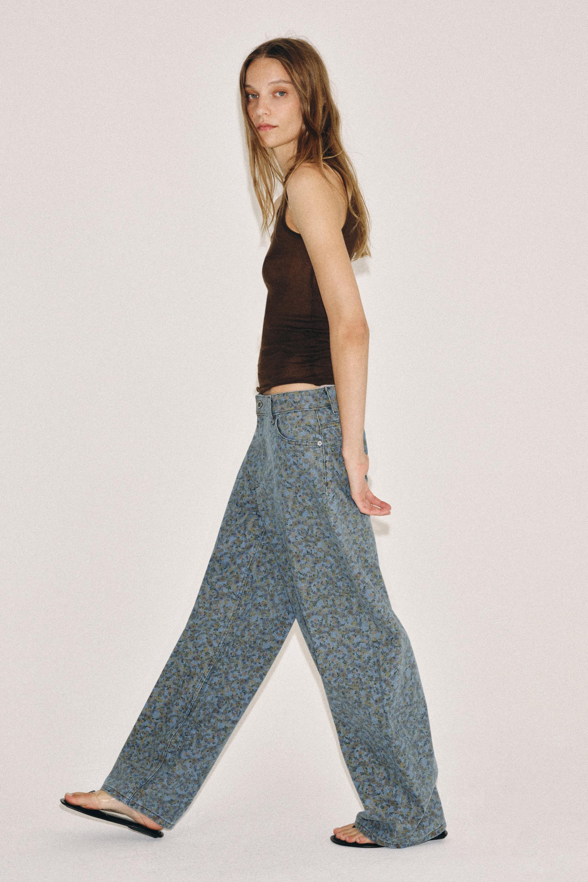 ZW COLLECTION BARREL HIGH-WAIST FLORAL JEANS